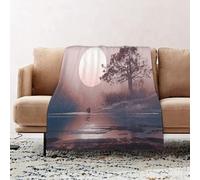 JYLYZZIN Fleece Blanket | Soft Cozy Flannel Throw Blanket | Perfect for Home, Bedroom, Sleepovers & Camping,Fantasy decor, loving couple on the horizon with full moon and majestic tree ove,100x130cm