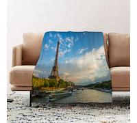 JYLYZZIN Fleece Blanket | Soft Cozy Flannel Throw Blanket | Perfect for Home, Bedroom, Sleepovers & Camping,Eiffel Tower Set Paris, Sunset over Eiffel Tower and Seine with Puffy Clouds, Pa,100x130cm