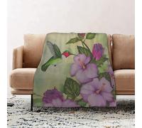 JYLYZZIN Fleece Blanket | Soft Cozy Flannel Throw Blanket | Perfect for Home, Bedroom, Sleepovers & Camping,sition of flying bird hummingbird with tropical flowers and hibiscus buds on bra,100x130cm