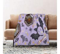 JYLYZZIN Fleece Blanket | Soft Cozy Flannel Throw Blanket | Perfect for Home, Bedroom, Sleepovers & Camping,Halloween party flat lay with spider web plates costume bat headband spiders and,100x130cm