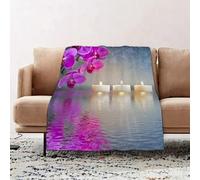 JYLYZZIN Fleece Blanket | Soft Cozy Flannel Throw Blanket | Perfect for Home, Bedroom, Sleepovers & Camping,Japanese ZEN garden with candle lights mirroring in water,100x130cm