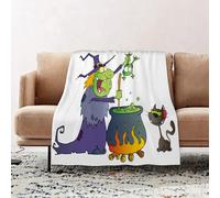JYLYZZIN Fleece Blanket | Soft Cozy Flannel Throw Blanket | Perfect for Home, Bedroom, Sleepovers & Camping,Crazy Witch With Black Cat Holding A Frog And Preparing A Potion,130x150cm