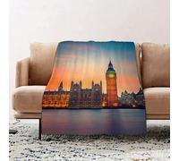 JYLYZZIN Fleece Blanket | Soft Cozy Flannel Throw Blanket | Perfect for Home, Bedroom, Sleepovers & Camping,London, Fairy View of the Big Ben and Houses of Parliament at Sunset in London,100x130cm