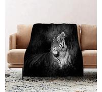 JYLYZZIN Fleece Blanket | Soft Cozy Flannel Throw Blanket | Perfect for Home, Bedroom, Sleepovers & Camping,Black and white decorations, Bengal tiger lying on the grass,130x150cm