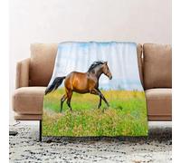 JYLYZZIN Fleece Blanket | Soft Cozy Flannel Throw Blanket | Perfect for Home, Bedroom, Sleepovers & Camping,Equestrian, galloping horse races on the flower ow rural animal freedom imag,130x150cm