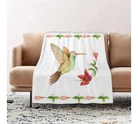 JYLYZZIN Fleece Blanket | Soft Cozy Flannel Throw Blanket | Perfect for Home, Bedroom, Sleepovers & Camping,Hummingbird flying over a flower fuchsia watercolor vector illustration.,100x130cm