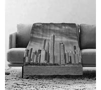 JYLYZZIN Fleece Blanket | Soft Cozy Flannel Throw Blanket | Perfect for Home, Bedroom, Sleepovers & Camping,Chicago Skyline,Black and White Filtered Photo of Waterfront Cityscape on a Clou,100x130cm