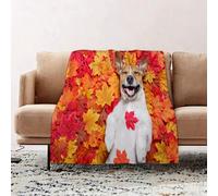 JYLYZZIN Fleece Blanket | Soft Cozy Flannel Throw Blanket | Perfect for Home, Bedroom, Sleepovers & Camping,jack russell dog lying on the ground full of fall autumn leaves laughing out lou,100x130cm
