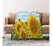 JYLYZZIN Fleece Blanket | Soft Cozy Flannel Throw Blanket | Perfect for Home, Bedroom, Sleepovers & Camping,large blossoming sunflower in detail on a background of field with sunflowers an,130x150cm