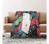 JYLYZZIN Fleece Blanket | Soft Cozy Flannel Throw Blanket | Perfect for Home, Bedroom, Sleepovers & Camping,Four aces cards and poker chips on the green table background.,100x130cm
