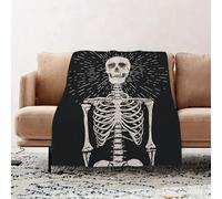 JYLYZZIN Fleece Blanket | Soft Cozy Flannel Throw Blanket | Perfect for Home, Bedroom, Sleepovers & Camping,Human skeleton with bursting rays of light over the skull. Hand drawn vector ana,100x130cm