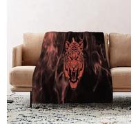 JYLYZZIN Fleece Blanket | Soft Cozy Flannel Throw Blanket | Perfect for Home, Bedroom, Sleepovers & Camping,Tiger head on abstract background 3D rendering black and red gradients,100x130cm