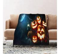 JYLYZZIN Fleece Blanket | Soft Cozy Flannel Throw Blanket | Perfect for Home, Bedroom, Sleepovers & Camping,Halloween pumpkin head jack lantern with burning candles in scary deep night for,100x130cm