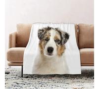 JYLYZZIN Fleece Blanket | Soft Cozy Flannel Throw Blanket | Perfect for Home, Bedroom, Sleepovers & Camping,Close up of an Australian Shepherd puppy 3 months old looking at camera against,100x130cm