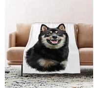 JYLYZZIN Fleece Blanket | Soft Cozy Flannel Throw Blanket | Perfect for Home, Bedroom, Sleepovers & Camping,Drawing Japanese Shiba Inu dog portrait oil painting on a white background,100x130cm