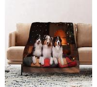 JYLYZZIN Fleece Blanket | Soft Cozy Flannel Throw Blanket | Perfect for Home, Bedroom, Sleepovers & Camping,Leaf, Australian Shepherd Dog breed Happy New Year Christmas,100x130cm