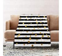 JYLYZZIN Fleece Blanket | Soft Cozy Flannel Throw Blanket | Perfect for Home, Bedroom, Sleepovers & Camping,Gold White Horizontal,Bold Lines Stripes Polka Dots Circles Im,100x130cm