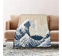 JYLYZZIN Fleece Blanket | Soft Cozy Flannel Throw Blanket | Perfect for Home, Bedroom, Sleepovers & Camping,Great Wave with Mount Fuji 19th century japanese style woodblock print vector il,100x130cm