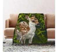 JYLYZZIN Fleece Blanket | Soft Cozy Flannel Throw Blanket | Perfect for Home, Bedroom, Sleepovers & Camping,Cute deer lies in the grass. Watercolor drawing,100x130cm