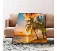 JYLYZZIN Fleece Blanket | Soft Cozy Flannel Throw Blanket | Perfect for Home, Bedroom, Sleepovers & Camping,Beautiful Sunset Over The sea Palms on The White Beach on a Caribbean Island of,130x150cm
