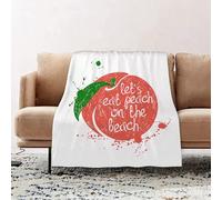 JYLYZZIN Fleece Blanket | Soft Cozy Flannel Throw Blanket | Perfect for Home, Bedroom, Sleepovers & Camping,Peach,Soft Fruit Design with Stem and Leaf Lets Eat Peach on the Beach Quirky Qu,100x130cm