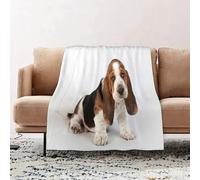 JYLYZZIN Fleece Blanket | Soft Cozy Flannel Throw Blanket | Perfect for Home, Bedroom, Sleepovers & Camping,Basset Hound Puppy Sits Hunter Pup Young Eared Animals Wildlife,130x150cm