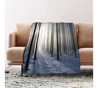 JYLYZZIN Fleece Blanket | Soft Cozy Flannel Throw Blanket | Perfect for Home, Bedroom, Sleepovers & Camping,Forest,Thin Snow Covered Path in Misty Winter Forest with Morning Sun Image Prin,100x130cm