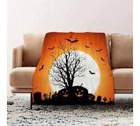 JYLYZZIN Fleece Blanket | Soft Cozy Flannel Throw Blanket | Perfect for Home, Bedroom, Sleepovers & Camping,Death Tree under the moon Spooky Forest And Graveyard Halloween Background,100x130cm
