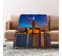 JYLYZZIN Fleece Blanket | Soft Cozy Flannel Throw Blanket | Perfect for Home, Bedroom, Sleepovers & Camping,European, Stockholm Scenic Night in City Hall Old Town Enchanted City Sweden Vie,130x150cm