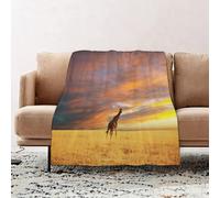 JYLYZZIN Fleece Blanket | Soft Cozy Flannel Throw Blanket | Perfect for Home, Bedroom, Sleepovers & Camping,Giraffe,Animal in Savannah under Large Clouds at Sunset African Wildlife Themed,100x130cm