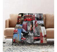 JYLYZZIN Fleece Blanket | Soft Cozy Flannel Throw Blanket | Perfect for Home, Bedroom, Sleepovers & Camping,London Big Ben Tower Bridge UK Flag Capitol Red Bus Telephone Box Honor Team Squ,100x130cm
