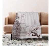 JYLYZZIN Fleece Blanket | Soft Cozy Flannel Throw Blanket | Perfect for Home, Bedroom, Sleepovers & Camping,Asian, Chinese religion building sakura trees and mountain shapes pag,130x150cm