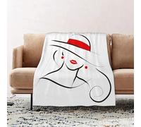 JYLYZZIN Fleece Blanket | Soft Cozy Flannel Throw Blanket | Perfect for Home, Bedroom, Sleepovers & Camping,Hand drawn beautiful lady in hat portrait isolated on white background. Contour,130x150cm