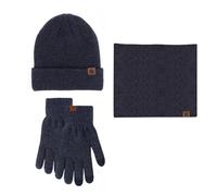JYMADLY Hat Scarf and Gloves Set 3in1 Winter Set Elastic Thicken Lining Knit Beanie Cap Neck Warmer Touchscreen Gloves-Dark Blue