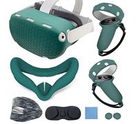 JYMEGOVR for Oculus Quest 2 Silicone Cover, Protective Cover Accessories for Meta VR, Multi Colors Soft Shell Skin, Controller Grips & Face Cover Set (Green)