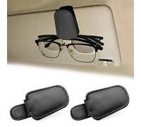 JYMY 2 Pcs Leather Car Visor Sunglass Holder, Magnetic Leather Glasses Eyeglass Hanger Clip for Car, Sunglass Clip Glass Holder for Visor(Black)