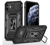 JYNCHDZ for iPhone 11 Case with Ring Stand Slide Camera Cover Military Grade Protection Hard PC Shell Soft TPU Bumper Shockproof Protective Armour Case for iPhone 11, Black