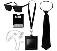 JynkChrenzic 6PCS Agent Costume Accessories,Men in Black Costume with ID Card Fake Earpiece Zip Tie Black Frame Sunglasses,Mib Outfit Accessories for Secret Guard Fancy Dress Kit