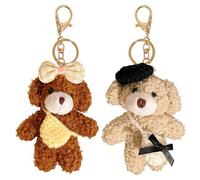 JynkChrenzic Bear Plush Keychain Set, 2 Pcs Brown Bear Plush Keychain, Stuffed Animal Keyring Pendant, Stylish DIY Trinket Keychains Decorations, Cute Animal Keyring Gifts for Kids Adults