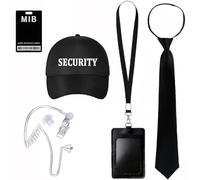 JynkChrenzic Men in Black Costume Accessories 6Pcs Agent Costume Set With Security Hat,Black Sunglasses, Aip Tie,Earpiece,ID Card and Card Holder for Women Men Carnival MIB Cosplay Theme Party