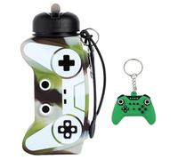 JynkChrenzic Water Bottle & Keychain Gift,Game Drinking Bottle,550 ml Water Bottles Silicone for School Leakproof Reusable BPA Free for Girls and Boys Drinks (Camouflage)
