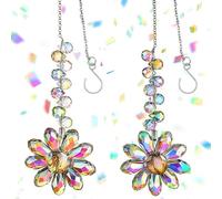 JYNVO 2 Pieces Crystal Suncatcher, Colourful Flower with Chakra Beads, Window & Garden Light Catcher Decoration