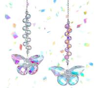 JYNVO 2pcs Crystal Sun Catcher Rainbow Butterfly Chakra Beads Hanging Ornament for Window Garden Office Indoor Wedding Birthday Party Decoration