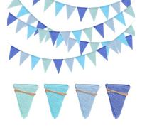 JYNVO 4 Pieces Jute Bunting Garland with 48 Flags Weatherproof Bunting Banner Garland 16m Length for Weddings Christening Birthday Parties (Blue)