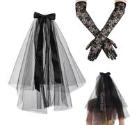 JYNVO Black Bride Veil Set + Gloves, Accessories for Bachelorette Parties, Wedding Party Decoration