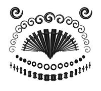 JYNXOR 68 Pieces Ear Stretching Kit, Piercing Jewellery, Spiral Cone Piercing Jewellery Set, Ear Expander Plug with Silicone Ear Stretching Kit, Black Ear Hole Piercing Set for Body Piercings Men and