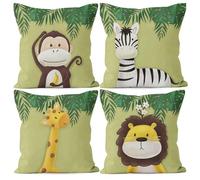 JynxtoyZeal 4 Pcs Cute Animal Cushion Covers Soft Linen Cushion Cover Hidden Zip Pillowcase Colourful Cartoon Cushion Cover Suitable for Home Decoration, Office Cushions, and Car Pillows