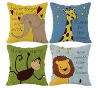 JynxtoyZeal 4 Pcs Cute Animal Cushion Covers Soft Linen Cushion Cover Hidden Zip Pillowcase Colourful Cartoon Cushion Cover Suitable for Home Decoration, Office Cushions, and Car Pillows