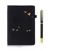 JynxtoyZeal A5 Notebook with a Pen, 200 Pages/100 Sheets Notepad Hardback, Tree Embossed Leather Cover, Double Spiral Binding Ruled Journal for Women Men, Lined Paper, No Bleed, Black, 8.4" x 5.8"