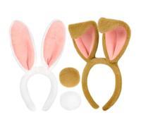 JynxtoyZeal Bunny Ears Animal Cute Rabbit Ears Headband and Tail, 4Pcs Plush Rabbit Hair Accessories for Women Girls Easter Carnival Cosplay Costumes Accessories Party (White+Brown)